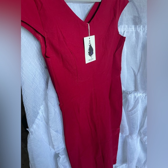 💰1950's Vintage V Neck Ruched Sheath Formal Pencil Dress! Beautiful red! - Picture 5 of 6